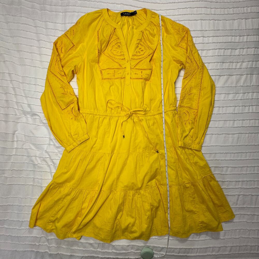 Lauren Ralph Lauren Yellow Embroidered Cotton Dress Women's 12 Boho Summer Euro - Picture 6 of 16